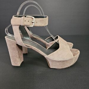 Stuart Weitzman Women's Platform Suede Open Toe Block Heel Sandal Grey 9.5